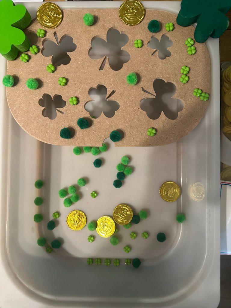 Clover shape Ikea Flisat activity lid ideal for St Patricks day