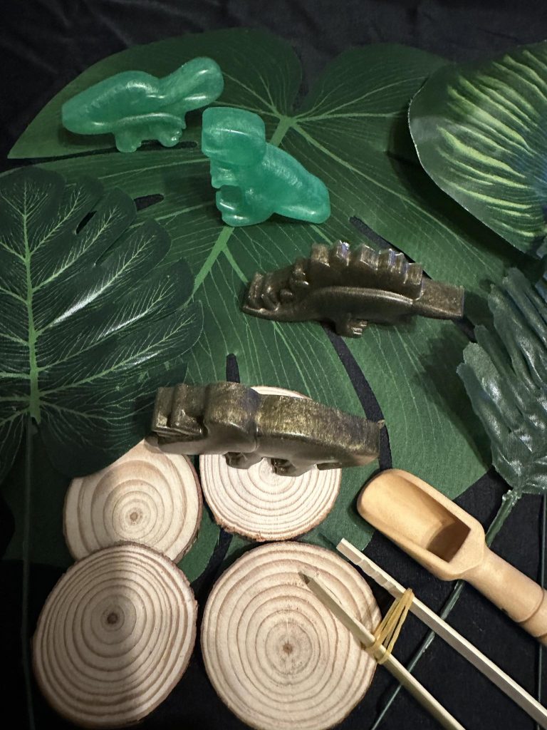Dinosaur sensory set great for rice, chick pea or small world play