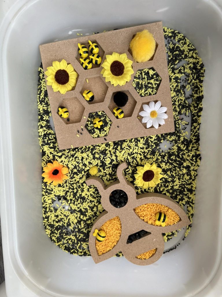 Honeycomb tray great for rice or chick pea sensory play
