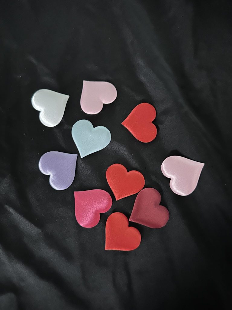 Fabric heart shapes x 10 assorted colours - Ideal For Valentines or Mothers Day Sensory Play