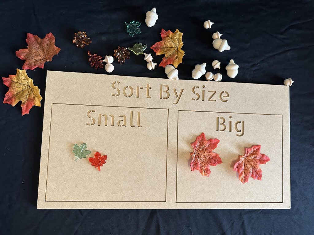 Sort by size board great for sorting big or small objects