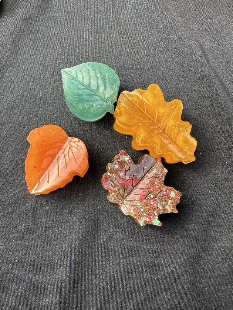 Autumn Resin leaves set of 4 assorted colours and shapes -  Great for Halloween, Autumn or Nature Play/Crafts