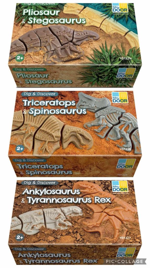 Yellow Door Dig and Discover Dinosaur Fossil sets great for mud or sand play