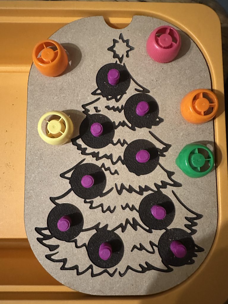 Flisat Screw On Pouch Lid 3D Printed & MDF Christmas Tree - Great For Helping Little Hands With Coordination & Dexterity & Christmas Projects