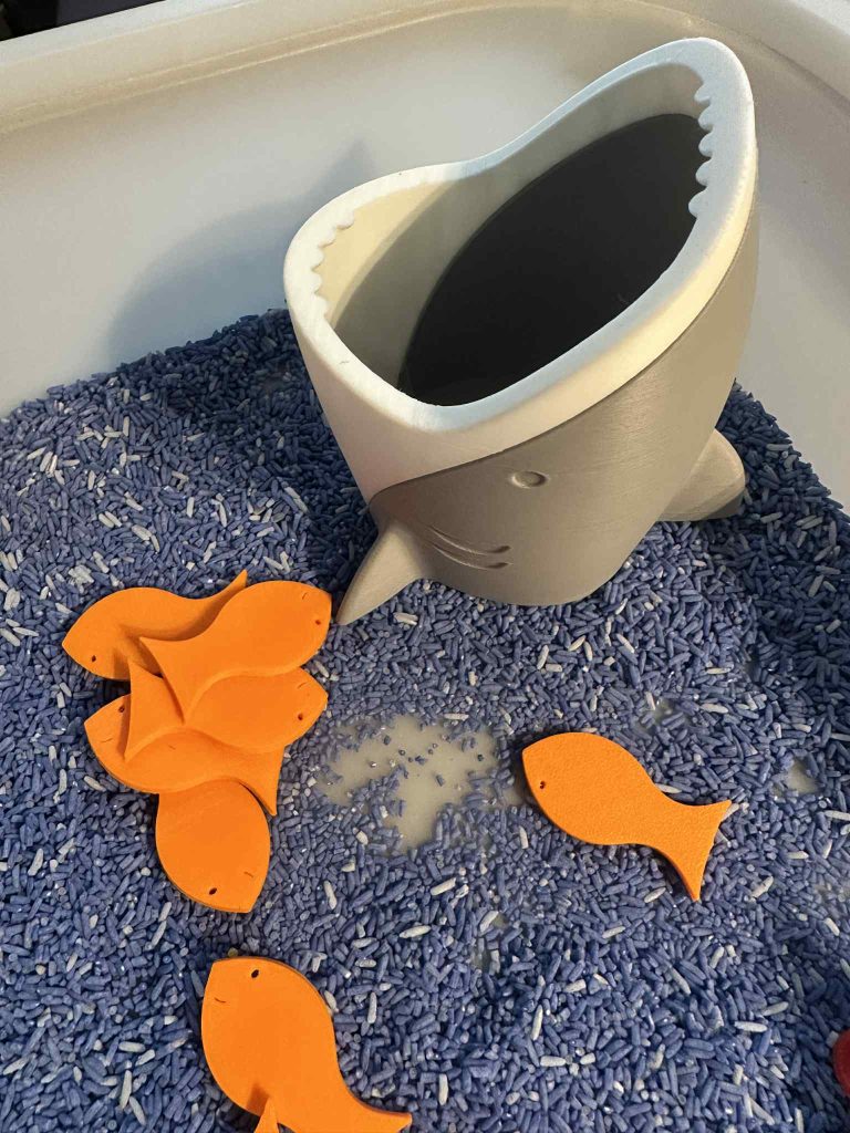 Shark feeding face 3D printed - great for fine motor skills and sensory play