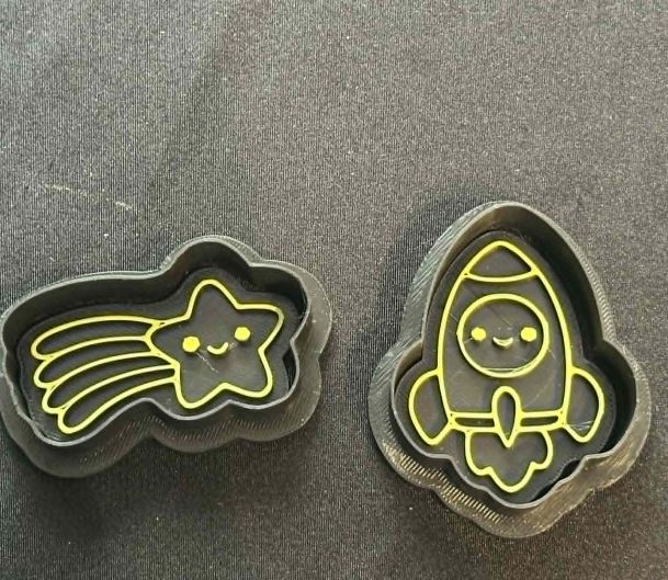 3D Printed Rocket & Star Cookie Cutters – Great For Use with Play Dough & Clay, damp sand or cookie