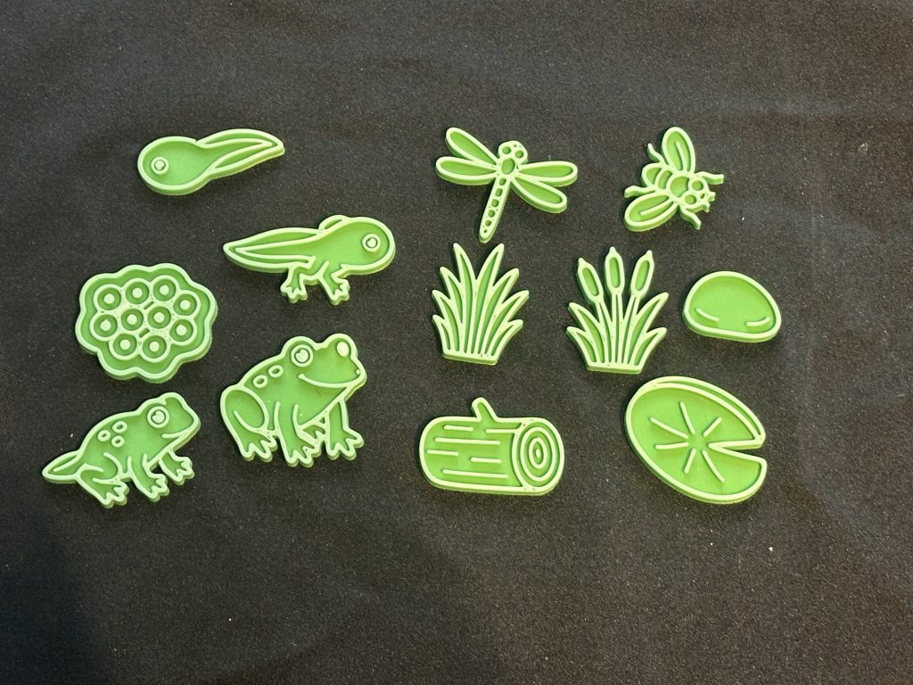 3D Printed Mini Frog Themed tokens - Great for added to sensory play trays 3D printed in PLA so great for water or sensory play.