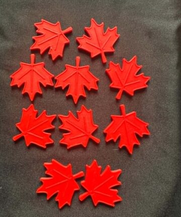 3D Printed Counting Tokens Maple leaves x10