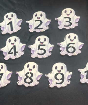 UV Printed Ghost Numbers an ideal Numeracy aid especially when used with Halloween play