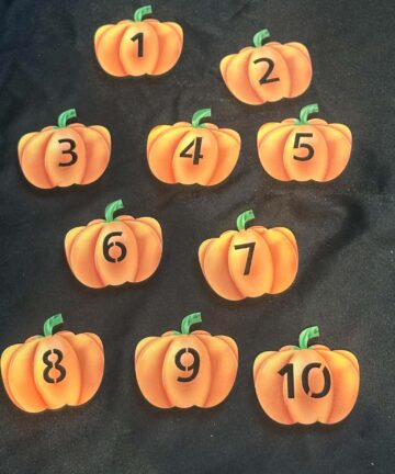 UV Printed Pumpkin Numbers an ideal Numeracy aid especially when used with Autumn or Nature play
