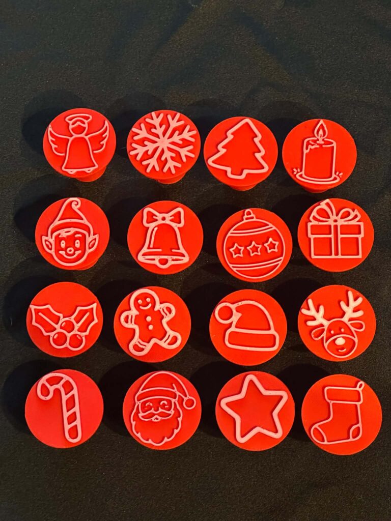 Christmas Stamper set of 16 stampers- great for play dough, moon or damp sand